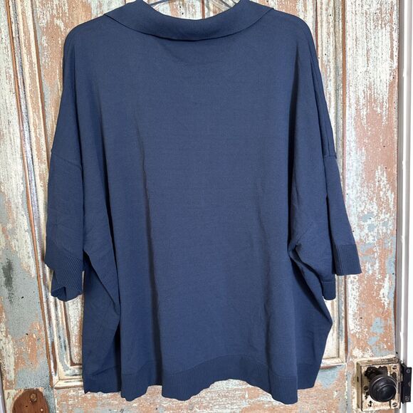 Worthington Women’s Navy Blue Short Sleeve Sweater Blouse 3X Collar V Neck - Picture 5 of 8